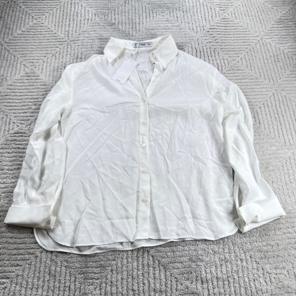Mango Button Blouse Womens 4 Small White Lyocell NWT Office Minimalist Capsule